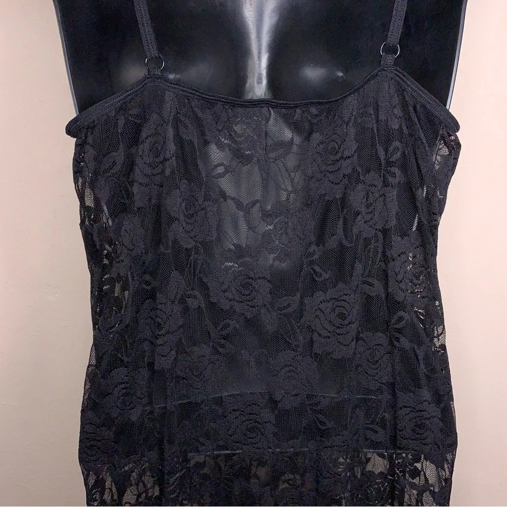Vintage Small Black Lace Chemise Dress Sheer Retro 90s Era Goth Pinup Glam Vneck